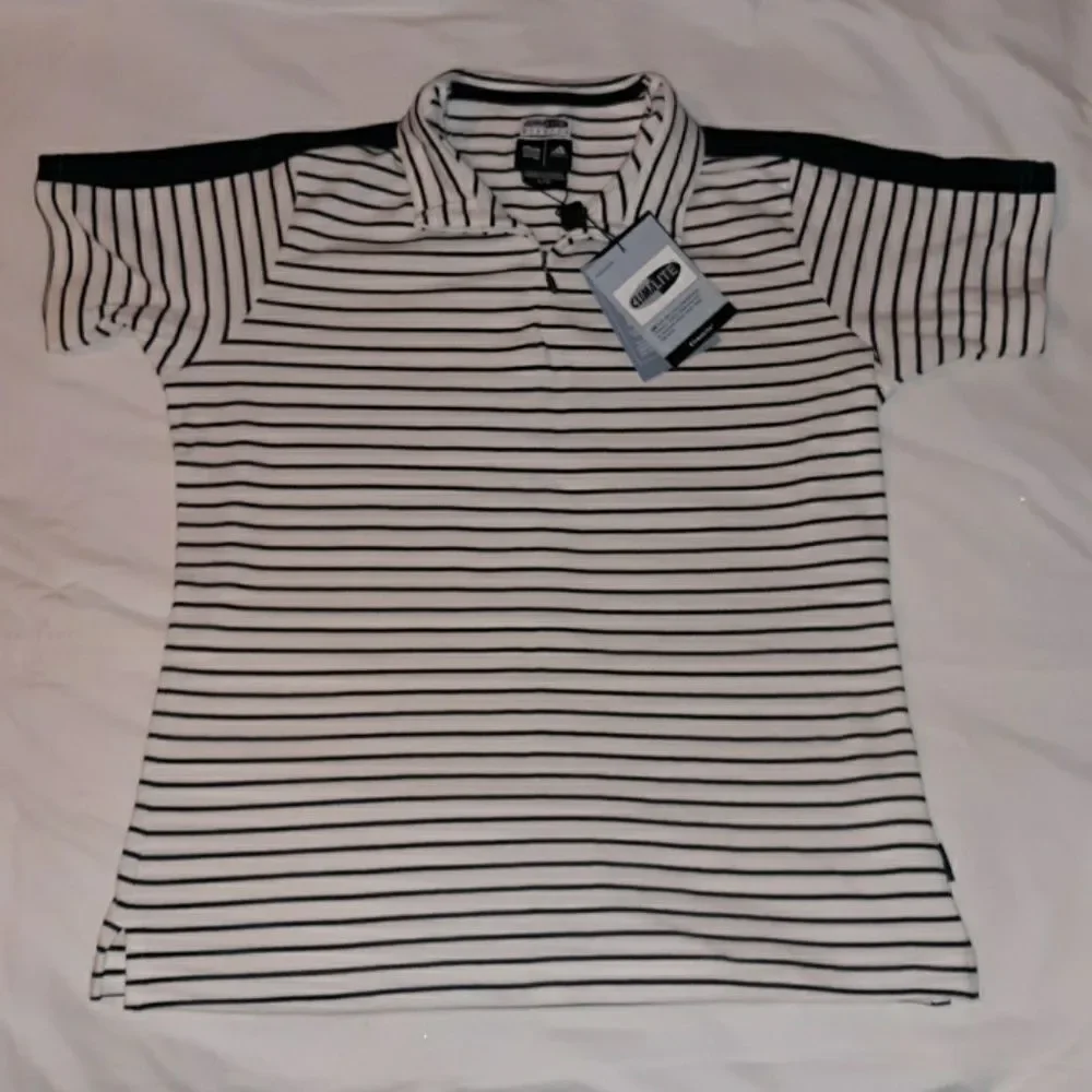 NWT Adidas Golf Climalite‎ Striped Zip Neck Shirt L